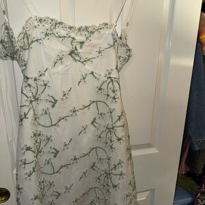 Floral White and Green Dress